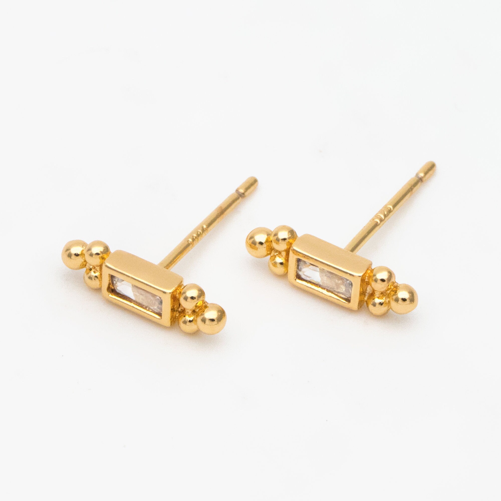 10pcs CZ Pave Rectangle Earring Studs, 18K Gold plated Brass Ear Posts, Geometric Earring Findings (#GB-3526)